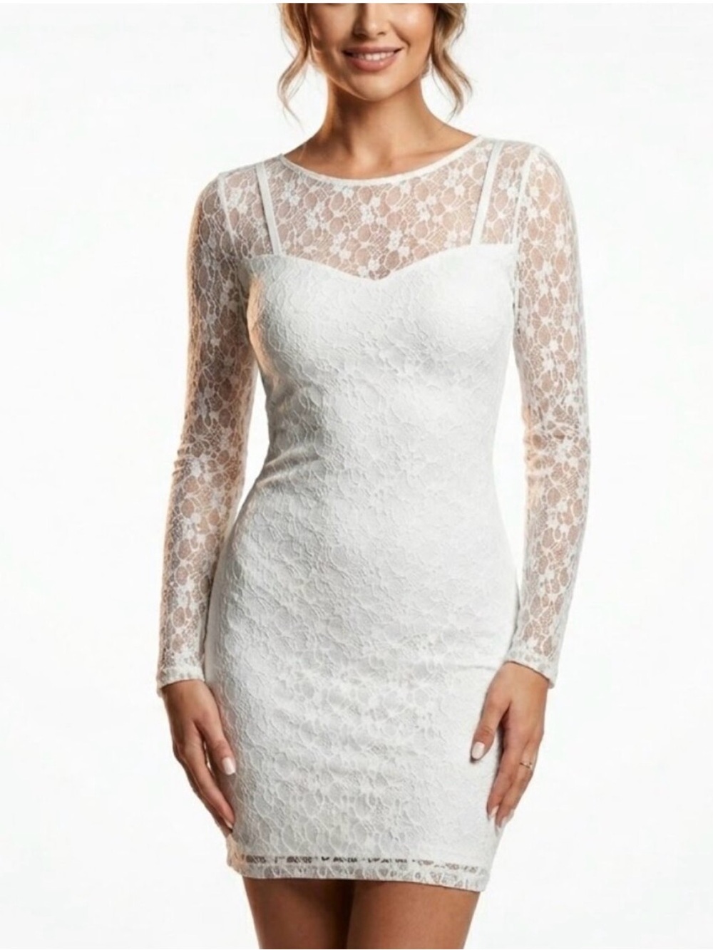 Jessica Simpson White Lace
Mini Dress Coquette Aesthetic
Long Sleeve Sheath S